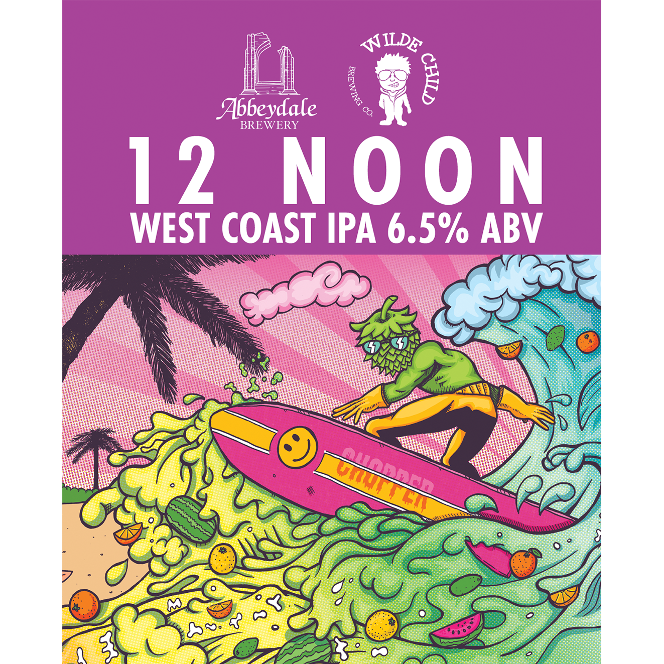 Craft Beer Label Illustration - Abbeydale Brewery - Wilde Child Brewery - 12 Noon - West Coast IPA Cask Artwork